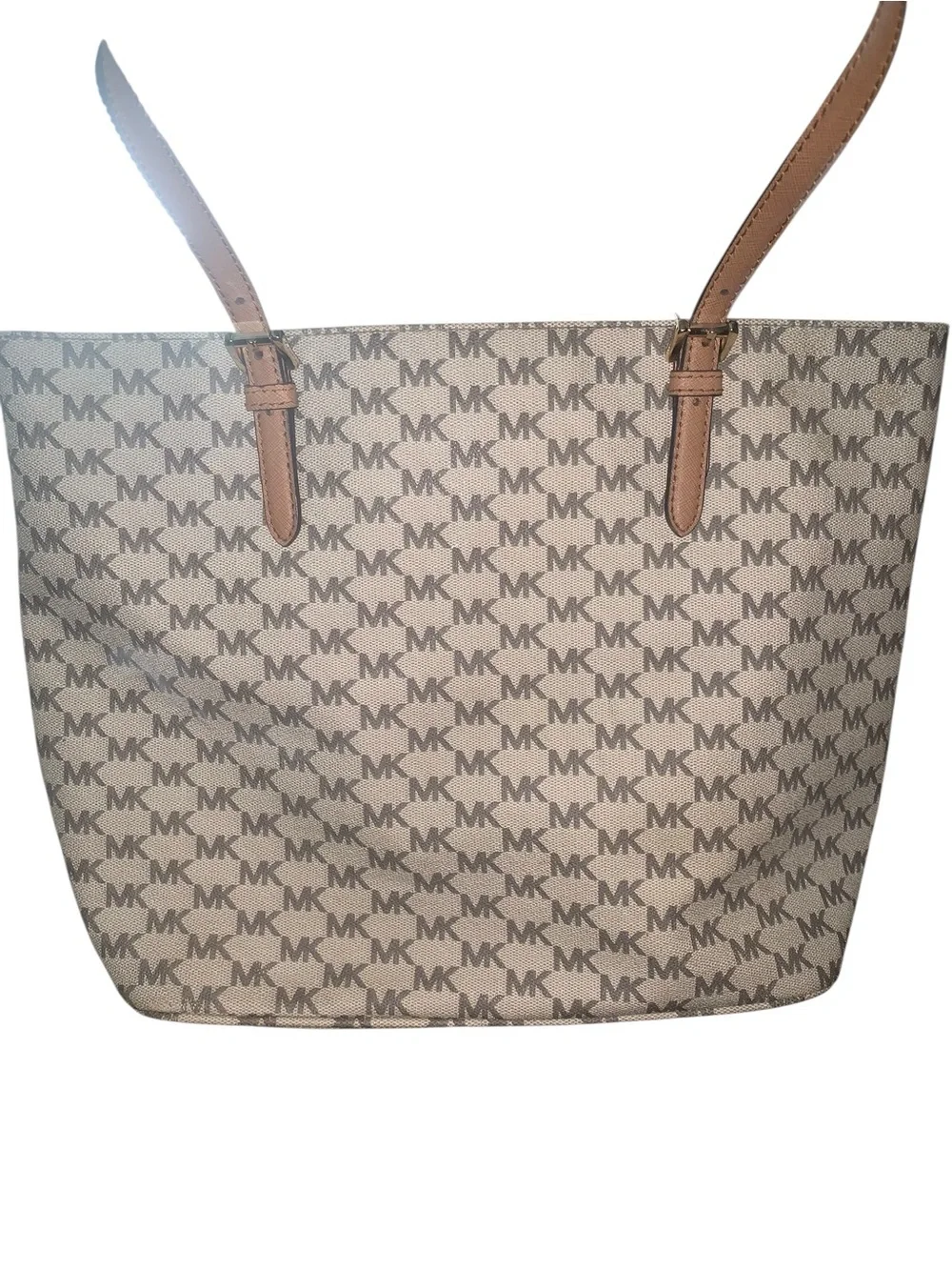 Michael Kors Monogram Tote in Beige and Brown - Picture 4 of 8